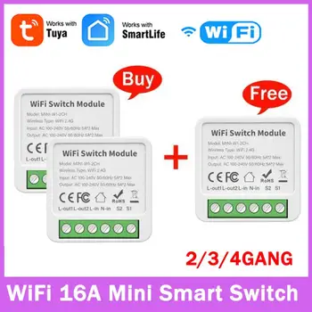 Sasha Wifi / eWeLink 16A Mini Smart Switch 2/3/4 Група Поддържа двустранно Управление със Smart Life Алекса Google Home Alice Smart Life