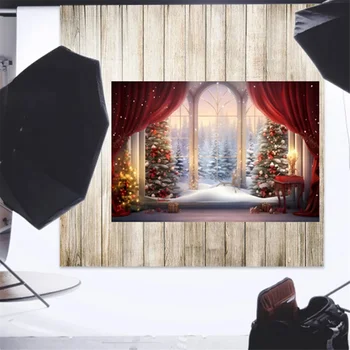 210x150 см Коледен фон Плат Коледа прозорец Детска фотографско студио Фотофоны за фотография, F