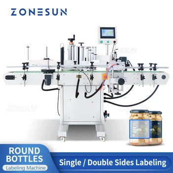 ZONESUN Машина за поставяне на етикети за кръгли бутилки ZS-TB260S Автоматичен апликатор на етикети за стъклени пластмасови бутилки, Опаковки за консервни кутии за напитки