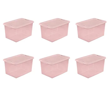 Sterilite 64 Кв.. Пластмасова кутия за определяне, нежно-розов нюанс, комплект от 6 чекмеджета за съхранение