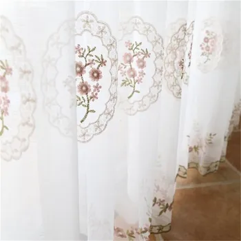 Европейските бели бродирани цветя тюлевые пердета за спалня, прозрачни завеси за хол, готовият прозорец спални