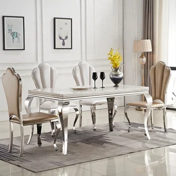 Модерен дизайн, маса за Хранене и столове от неръждаема стомана за хранене сервиза лукс на 10 места