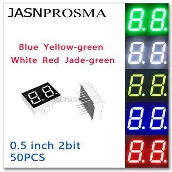 JASNPROSMA 50ШТ 0,5-инчов 2-битова тръба червен син бял нефритови жълт зелен Общ Катод-Анод Led Дисплей 0,5 инча 7 Сегментен 