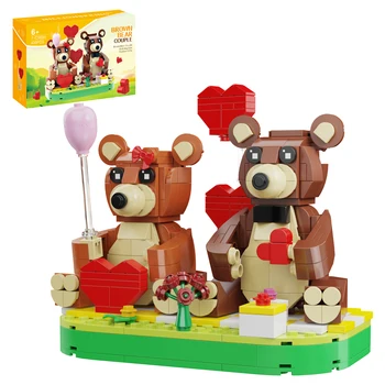 Buildmoc Разход на набор от градивни блокове Brown Bear Сладко Животните Couple Model Bricks Assembly Toy Влюбените Birthday Gift Valentine