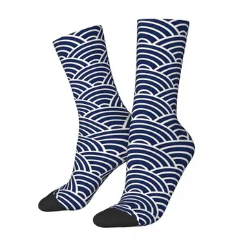 Happy мъжки чорапи Seigaiha Японската колекция от Ретро японски стил Хип-хоп Новост Экипажный чорап Подарък фигура с принтом
