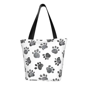 Чанта за пазаруване с отпечатък от котешка лапа, дамски холщовая чанта-тоут, преносим чанта с отпечатъци от кучешки лапи, чанти за пазаруване на продукти от животински произход