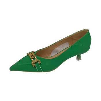 Пикантен дамски обувки на висок ток с остър пръсти; Колекция 2023 г.; Сезон Пролет-есен; Нови дамски обувки от Мека Кожа на нисък Ток; Zapatos De Mujer на вериги