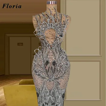 Луксозни рокли на знаменитости Floria с кръгло деколте и мъниста, ръчно изработени, вечерна рокля Dubai Couture, сватбената рокля на русалка, вечерни халати Du Soir