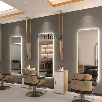 Тоалетка Щв Barber Shop, Едностранно коса огледало за фризьорски салон, сигурно монтиране на подова огледало с осветление