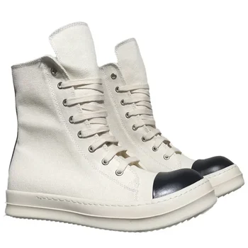 2023 Stela/ Пролет Тенденцията Дизайнерски Дамски обувки; Парусиновая обувки С Висок берцем Бял цвят; Увеличена Чифт обувки с цип