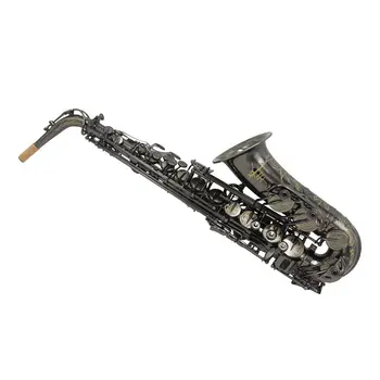 Музикален лъскав черен никелирани алт саксофон с метални бутони
