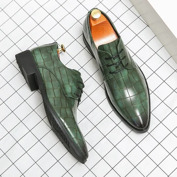 Мъжки модел обувки големи размери, модерен зелени мъжки официални бизнес oxfords, мъжки обувки с остри пръсти, големи размери 46 47 48, вечерни обувки за партита