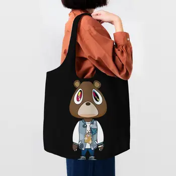 Енергийна ефективност Пазарска чанта Kanye West Bear, дамски холщовая чанта през рамо, здрави торбички за пазаруване, чанта за снимки