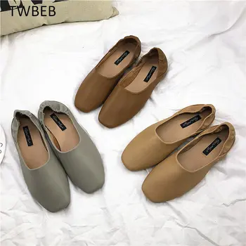 Модерна нова дамски обувки на равна подметка в корейски стил, обувки с квадратна глава и меки подметки, пролетно-есенна дамски обувки на плоска подметка