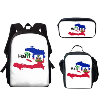 Хип-Хоп Младежки Знаме на Хаити 3D Принт 3 бр./компл. Студентски Пътни чанти Раница за Лаптоп Чанта за Обяд молив случай