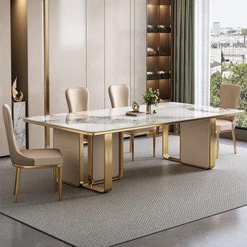 Ярък шиферный светлина, луксозен модерен минималистичен маса за хранене и стол, комбинация от правоъгълен семейна маса за хранене за вили от висок клас