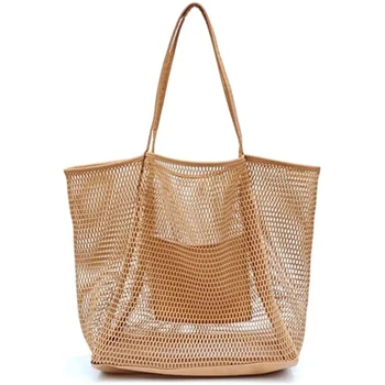 Мрежести плажни чанти, сгъваеми леки джобове, голяма чанта голям за хранителни стоки, защитени от пясък чанта за плажни играчки
