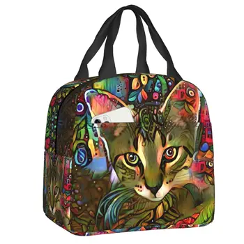 С шарките на привлекателен котка Изолирано чанта за обяд за Еднократна употреба Термос-хладилник за обяд за жени, деца, училище контейнери за храна за пикник.
