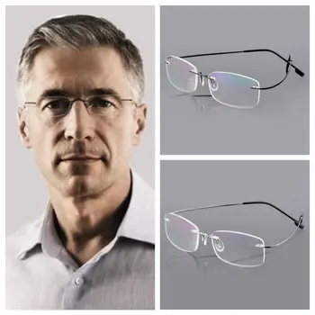 Очила за възрастните Хора Унисекс Правоъгълни очила без рамки с ефект на памет на Титанов Очила за четене