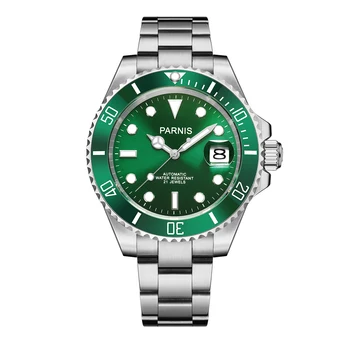 Мода Parnis 40 мм, Зелен циферблат Автоматичен Механичен Мъжки часовник Календар Сапфир кристал Спортни часовници reloj hombre Man Clock 2023