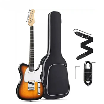 Farlley.Na 41-инчов 6-струнен инструмент Poplar Maple Sunset Cutaway Електрическа китара с каишка-чанта и кабел