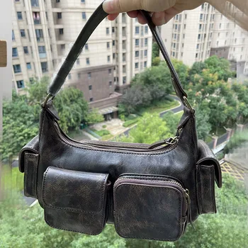 Реколта Градинска Луксозна чанта през рамо с джобове, дамски чанти Bolsas, Дамски Брандираната дизайнерска чанта