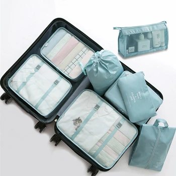 8 бр. / компл. Чанти за съхранение на багаж голям капацитет за опаковане на дрехи Cube, бельо, козметика, организатор за пътуване, чанта за тоалетни принадлежности