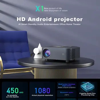 Преносим мини проектор X1 2,4 G 5G, двойна Wi-Fi, Bluetooth 4,2, Поддръжка на видеодисплея 4K, ръчен фокус, вграден високоговорител