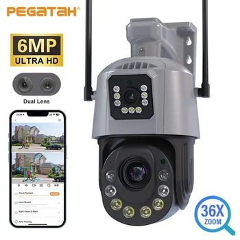 6-Мегапикселова камера, Wifi PTZ IP Камера Външна, С двойна Леща И Двоен Екран 50x С 30X Увеличение Откриване на Човек Безжична Камера за Видеонаблюдение 2K