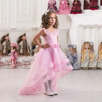 Рокля с цветя модел за момичета, Луксозна рокля на принцеса Hi-Lo, Тюлевые рокля за Първо причастие, Диференцирани рокля за момичета трапецовидна форма, Детски рокли за рожден ден