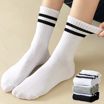 Обикновен черно-бели чорапи на райета за жени, уличен хип-хоп, чорапи за скейтборд в ивица, дишащи спортни чорапи за колоездене, Sox