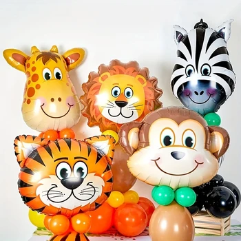 5шт Джунглата Сафари Животни Главата Балони Балони Тигър, Зебра Жираф на Лъв, Маймуна Балони Комплект за Парти на Дивата Природа в Джунглата на Сафари