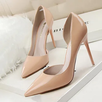 Обувки BIGTREE на ток от лачена кожа, модни дамски обувки-лодка 2024 г., дамски обувки на висок ток, пикантни обувки за партита, дамски обувки на висок ток 12 цвята