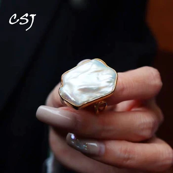 CSJ Елегантен пръстен с перли в бароков стил, ръчно изработени, сребро 925 проба, скъпоценен камък за жените, сватба, годеж, модерен бижута подарък за парти
