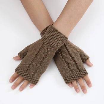 Зимни Топли възли ръкавици на полпальца За жени И мъже, обикновена вълнени armlets, ръкавици без пръсти със сензорен екран, еластични ръкавици без пръсти