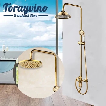 Луксозна душ система Torayvino баня кръгла дъждовна накрайник за душ стенен душ пръчка с една дръжка смесители за топла и студена вода