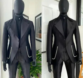 Обичай черен модерни сватбени костюми за мъже официален годеник slim fit класика Бала Бизнес Смокинг мъжки Блейзери, якета, панталони 2 Комплекта