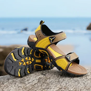MIXIDELAI Модерен мъжки сандали на открито, Лятна мъжки обувки, Ежедневни обувки, дишаща плажни сандали Sapatos Masculinos, големи размери 35-46