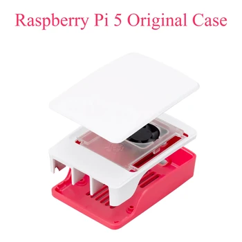 На официалния калъф за Raspberry Pi Червено-бял Защитен калъф от ABS-пластмаса с вентилатор на радиатора за Raspberry Pi 5