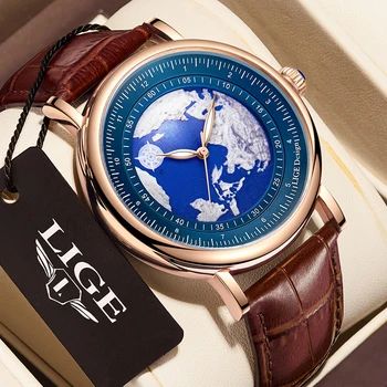 Висок клас марка, луксозни мъжки часовник с кожена каишка, модерен бизнес водоустойчив флуоресцентни кварцови часовници за мъже, всекидневни, спортни мъжки часовник