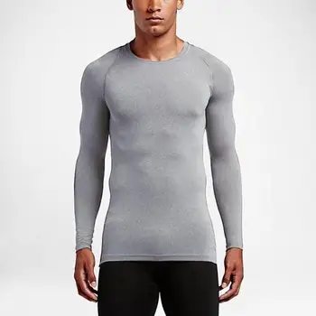 Мъжки компресиране спортна тениска с дълъг ръкав, дишаща тениска за културизъм и фитнес, бързо съхнещи чорапогащи за джогинг, спортно облекло