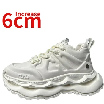 Европейските/американски горещи вълни, папина обувки за мъже, обувки за дебела подметка от естествена кожа, удължен с 6 см, спортни, ежедневни мъжки маратонки