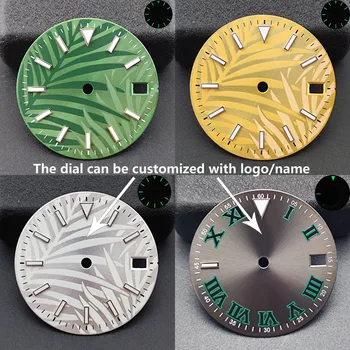 28,5 мм Циферблат NH35, Детайли за поставяне на циферблата на часовник, механизъм NH35, зелени светещи аксесоари