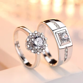 Класически пръстени за двойката, блестящ кристал CZ, Модни бижута сватба за влюбени, Романтичен подарък за Свети Валентин, аксесоар за пръстени