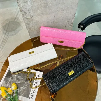 Пролетно новост фирма FIRMRANCH, красива правоъгълна чанта с изображение крокодилска кожа, е Обратна на обтегач, Златна верижка, чанта под мишниците, дамска чанта с панти капак