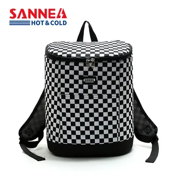 SANNE с Капацитет 19 литра, е черно-бяла клетчатая чанта за обяд, незаменим раница, водоустойчив изолирано чанта за обяд на открито