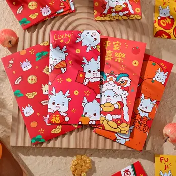 Китайски стил Червен плик с изображение на дракон Cartoony джоб за пари Коледна чанта за благословиите на хартиен носител дракон Хунбао за Рожден ден