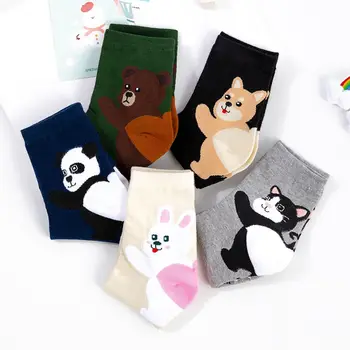 Забавната 1 двойка, мечка Панда, Куче, впитывающая пот, Подарък за момиче, Дамски памучни чорапи със средна дължина, Чорапи с мультяшными животни, чорапи за екипажа