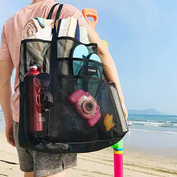 Лятна Голяма плажна чанта с 8 джоба, окото плажната чанта за кърпи за ръце, окото здрава плажната чанта за детски играчки, водонепроницаемое бельо, имат плажна чанта