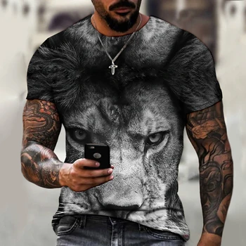 Лятна мъжка тениска от 2021 година с 3D печат, тениска с изображение на лъв от карикатура, Случайни улични тенденция, свободен топ Оверсайз с къс ръкав